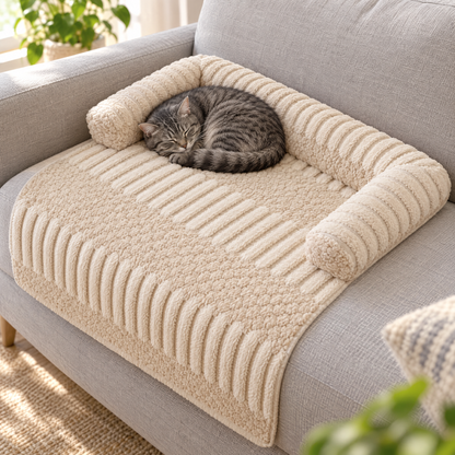 Protège-canapé beige avec chat